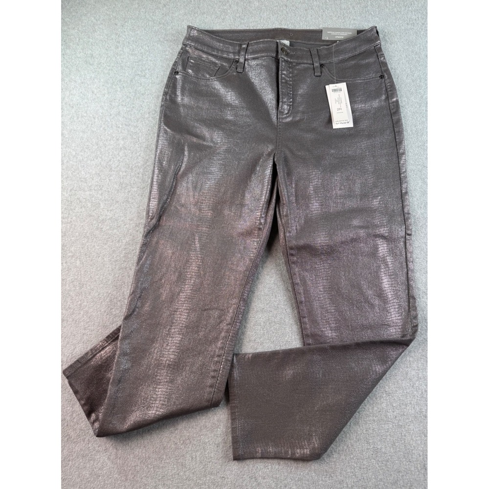 Chico's So Slimming Coated Silver Gator Jean Grey Metallic Print 2R 12R Holiday